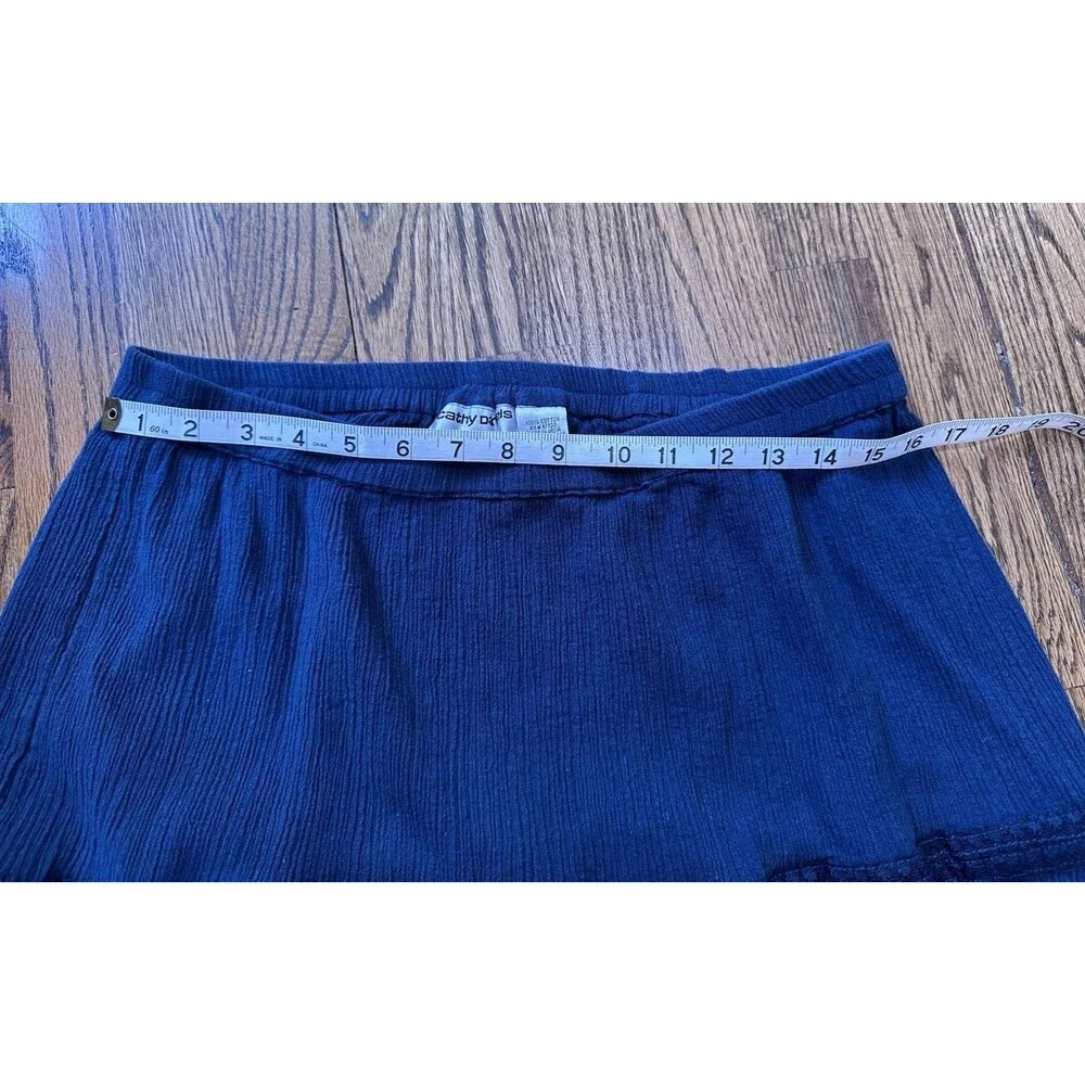 Cathy Daniels 100% Cotton Midi Skirt Sz L Tiered Blue Pull-on Hippie Cottagecore